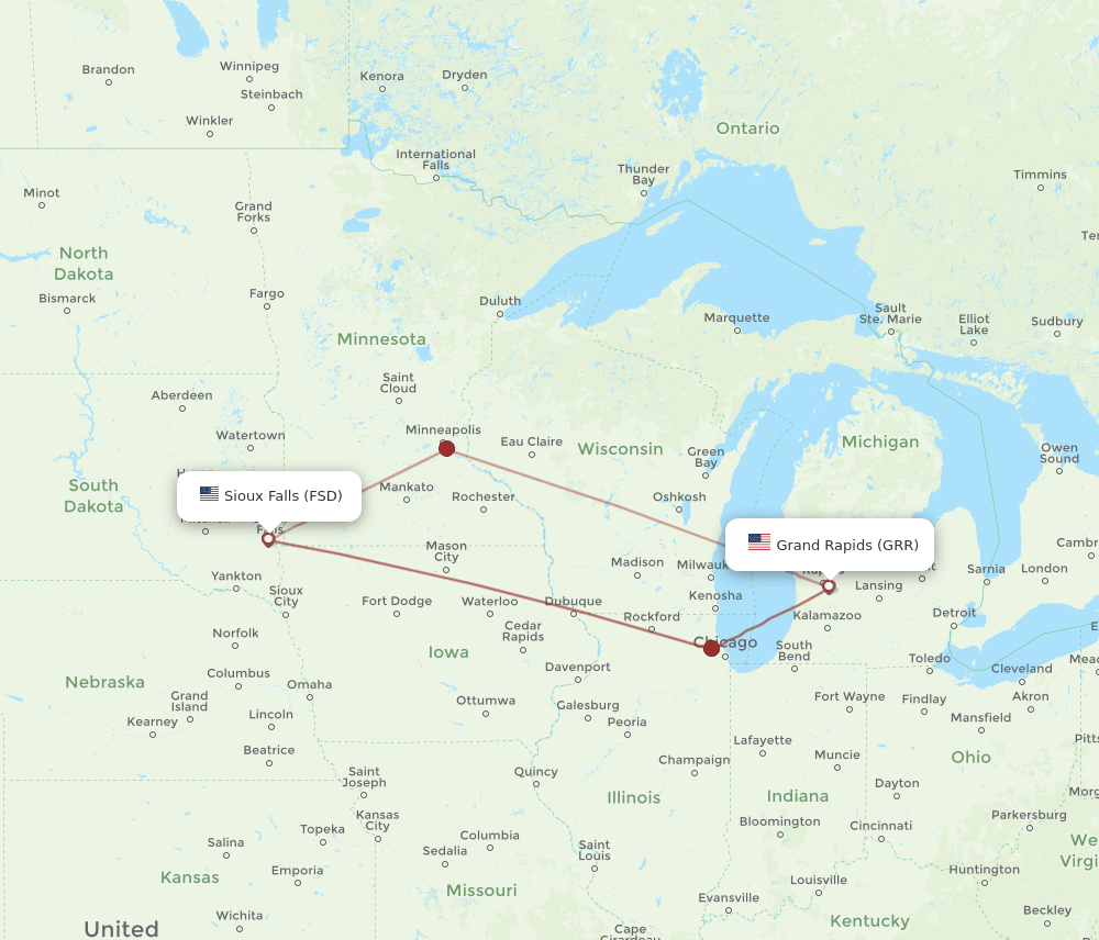 GRR-FSD flight routes