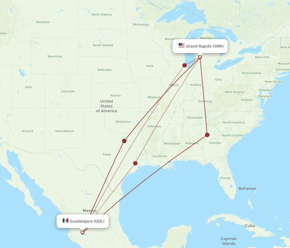 GRR-GDL flight routes