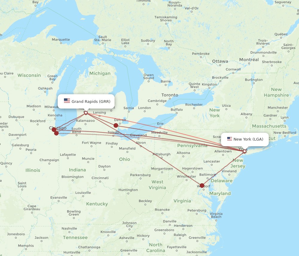 GRR-LGA flight routes