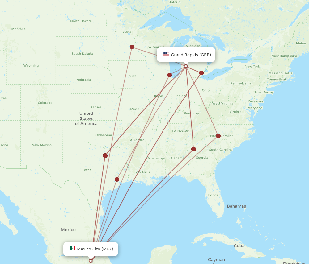 GRR-MEX flight routes