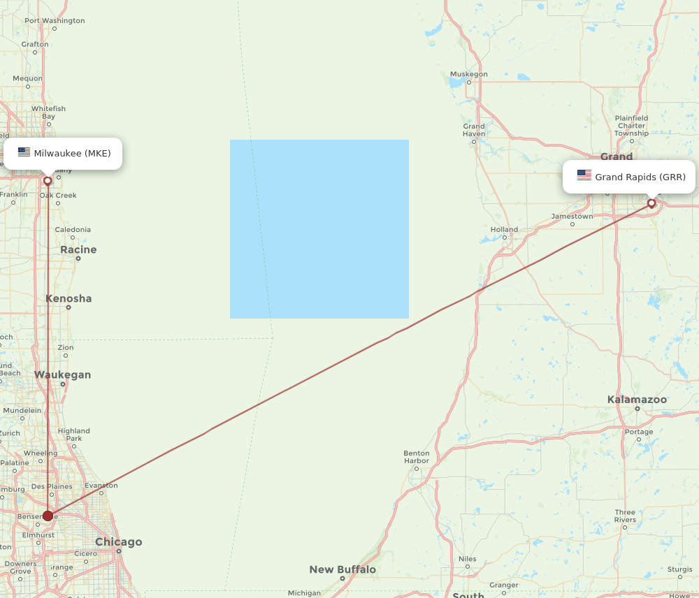 GRR to MKE flights and routes map