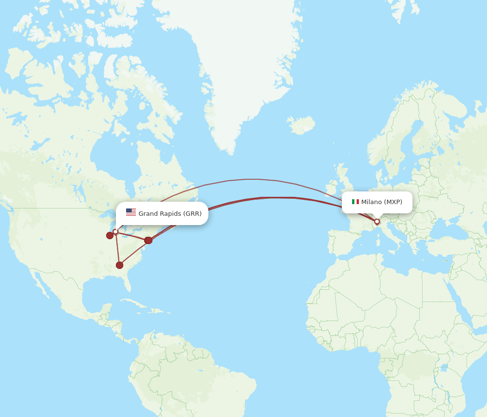 GRR to MXP flights and routes map
