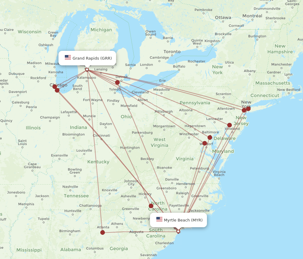 GRR-MYR flight routes