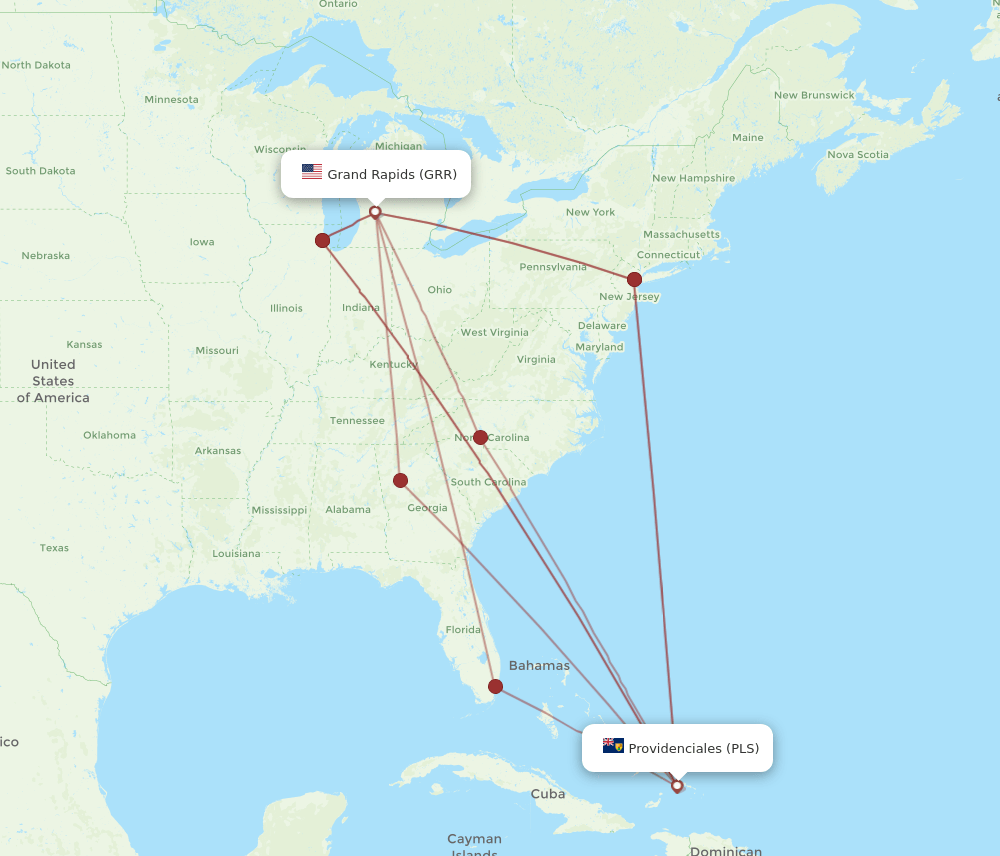 GRR-PLS flight routes