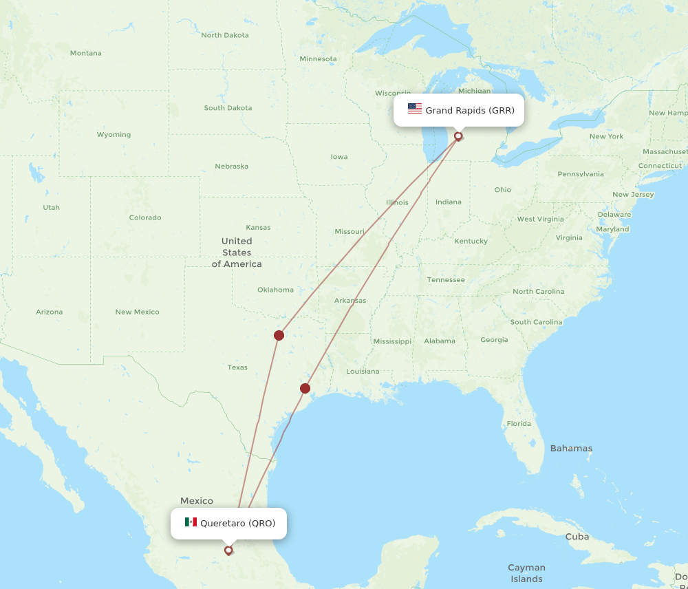 GRR to QRO flights and routes map