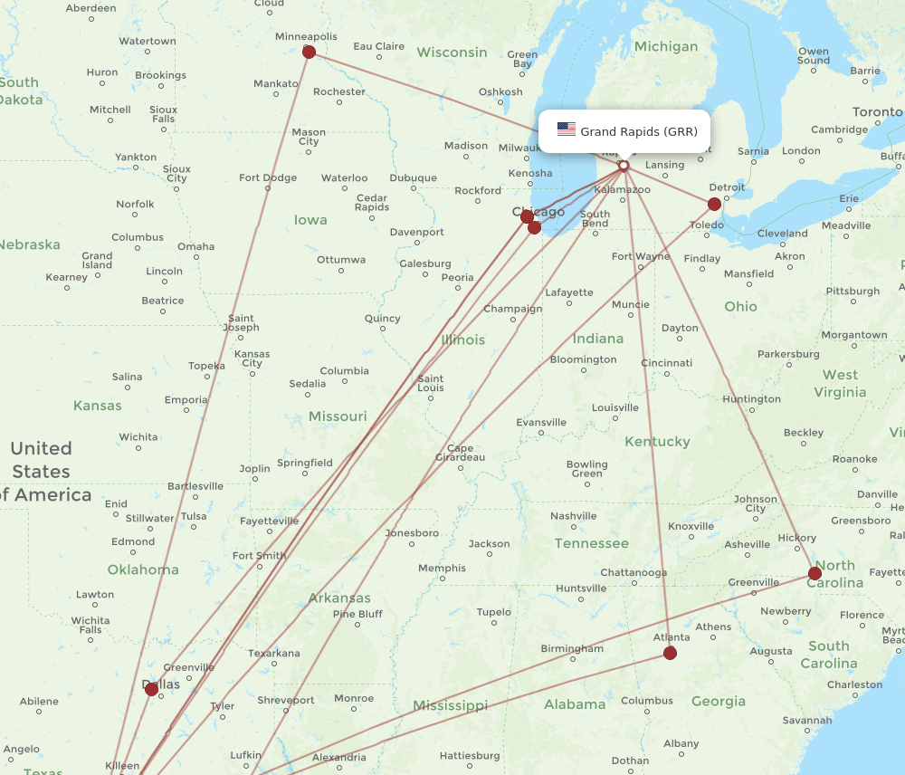 GRR-SAT flight routes