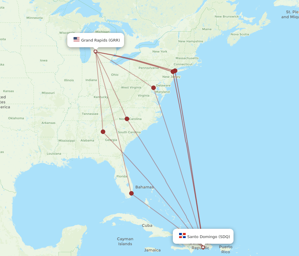 GRR to SDQ flights and routes map