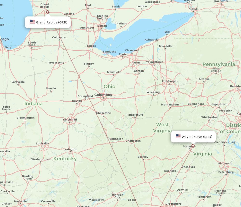 GRR-SHD flight routes