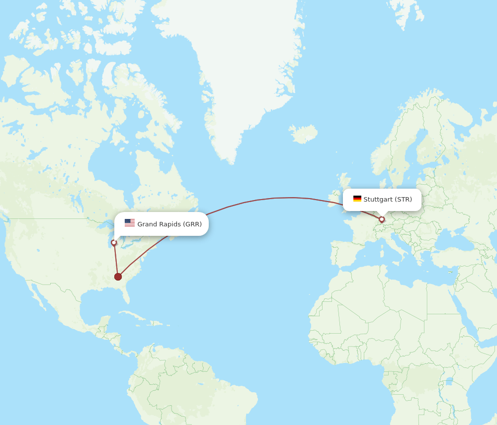 Grand Rapids - Stuttgart route map and flight paths