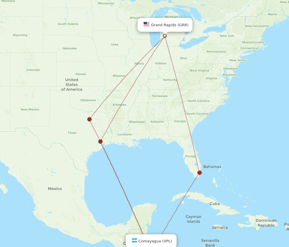 GRR-XPL flight routes