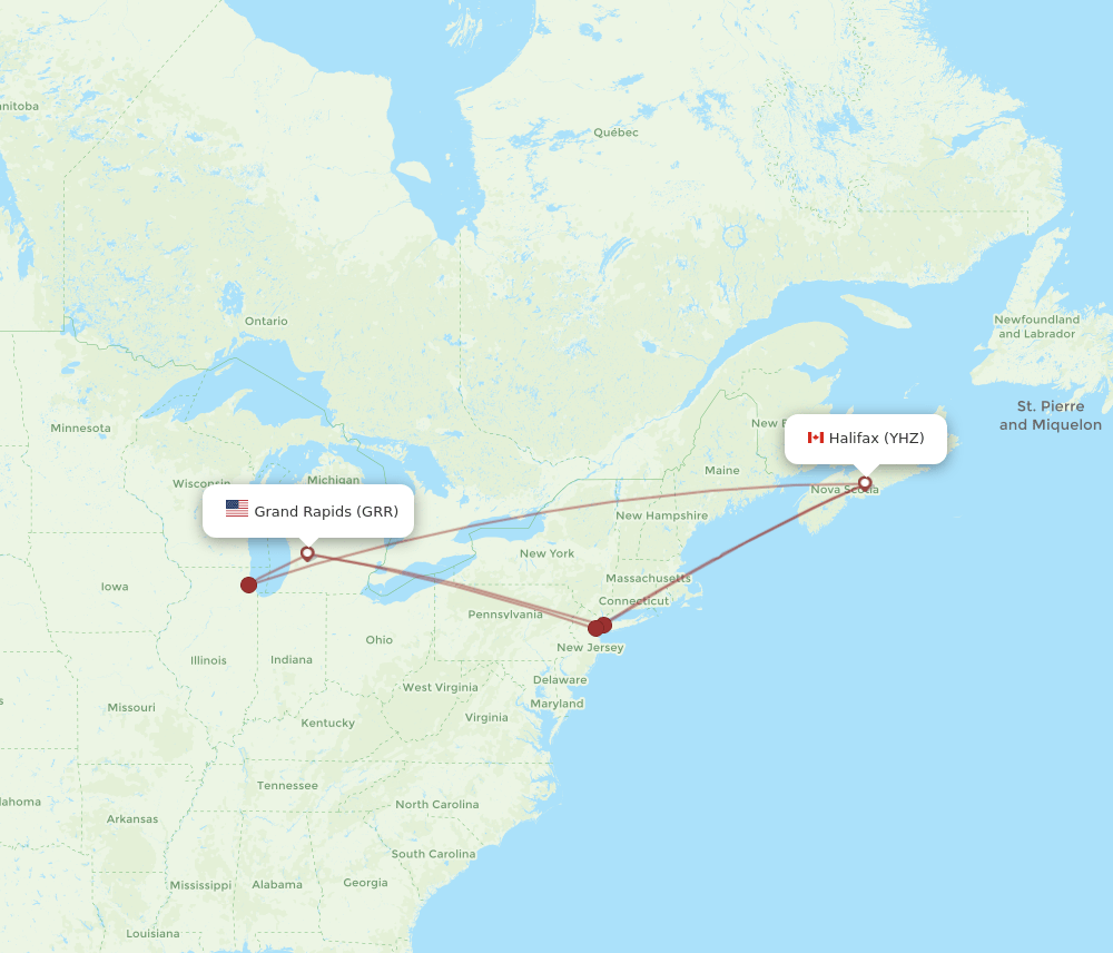 Halifax - Grand Rapids route map and flight paths