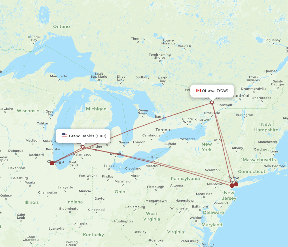 GRR-YOW flight routes