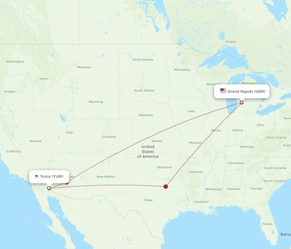 GRR to YUM flights and routes map