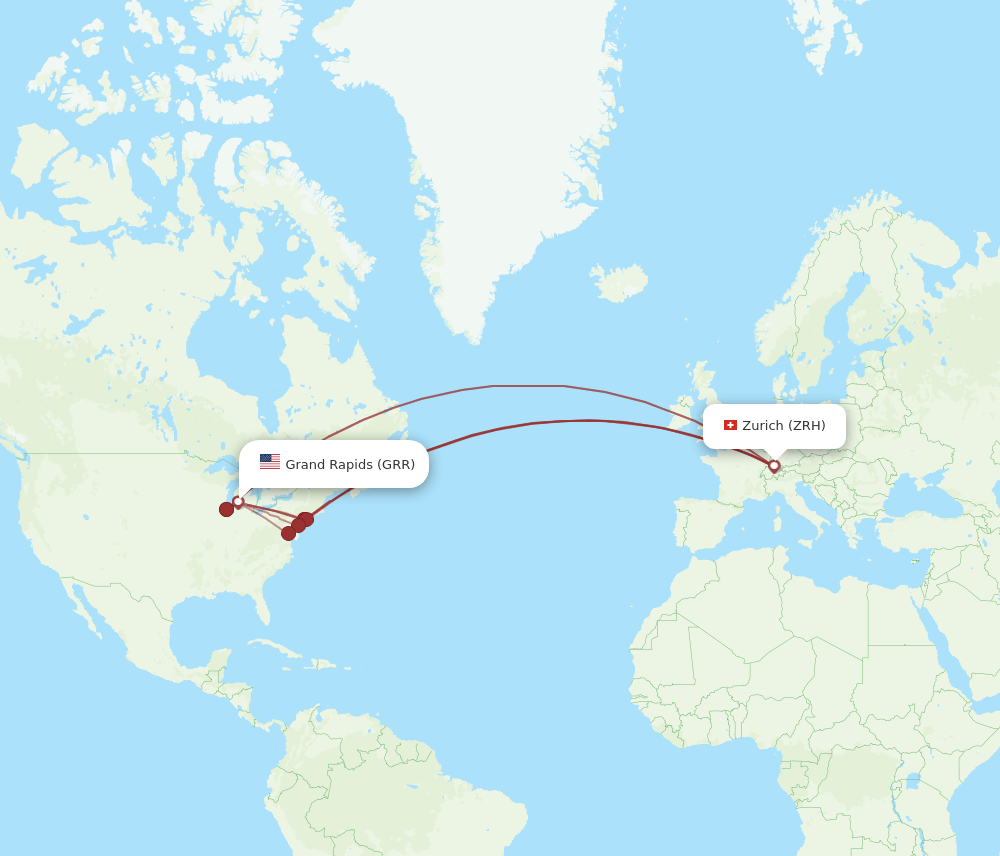GRR to ZRH flights and routes map