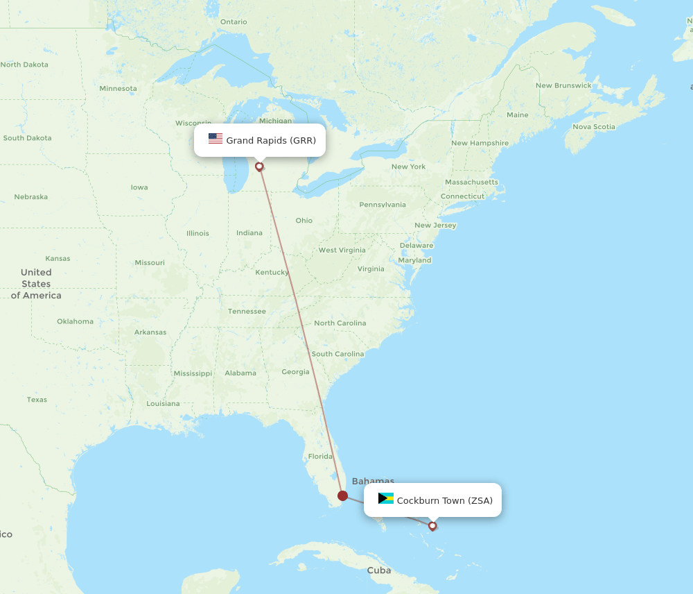 GRR-ZSA flight routes