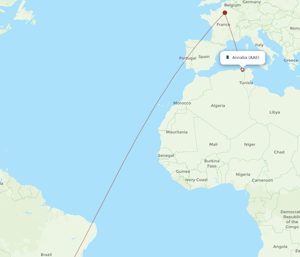 Annaba - Sao Paulo route map and flight paths