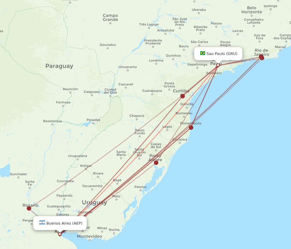 GRU to AEP flights and routes map