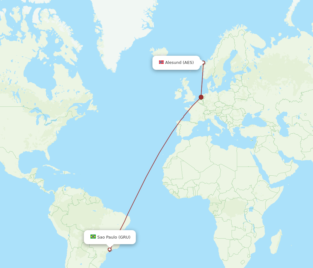 Aalesund - Sao Paulo route map and flight paths
