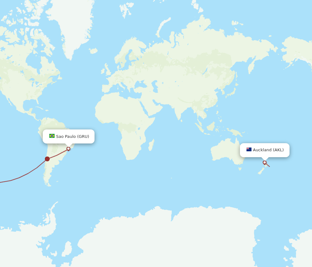 GRU to AKL flights and routes map