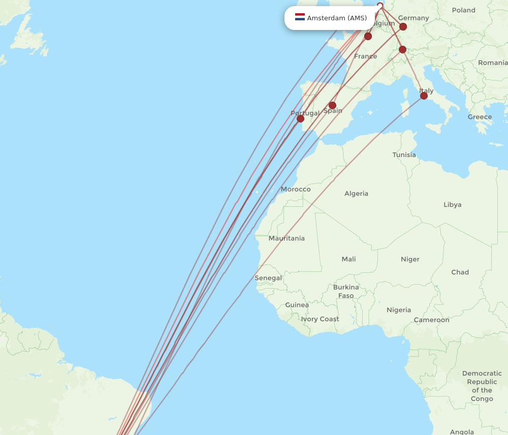 GRU to AMS flights and routes map