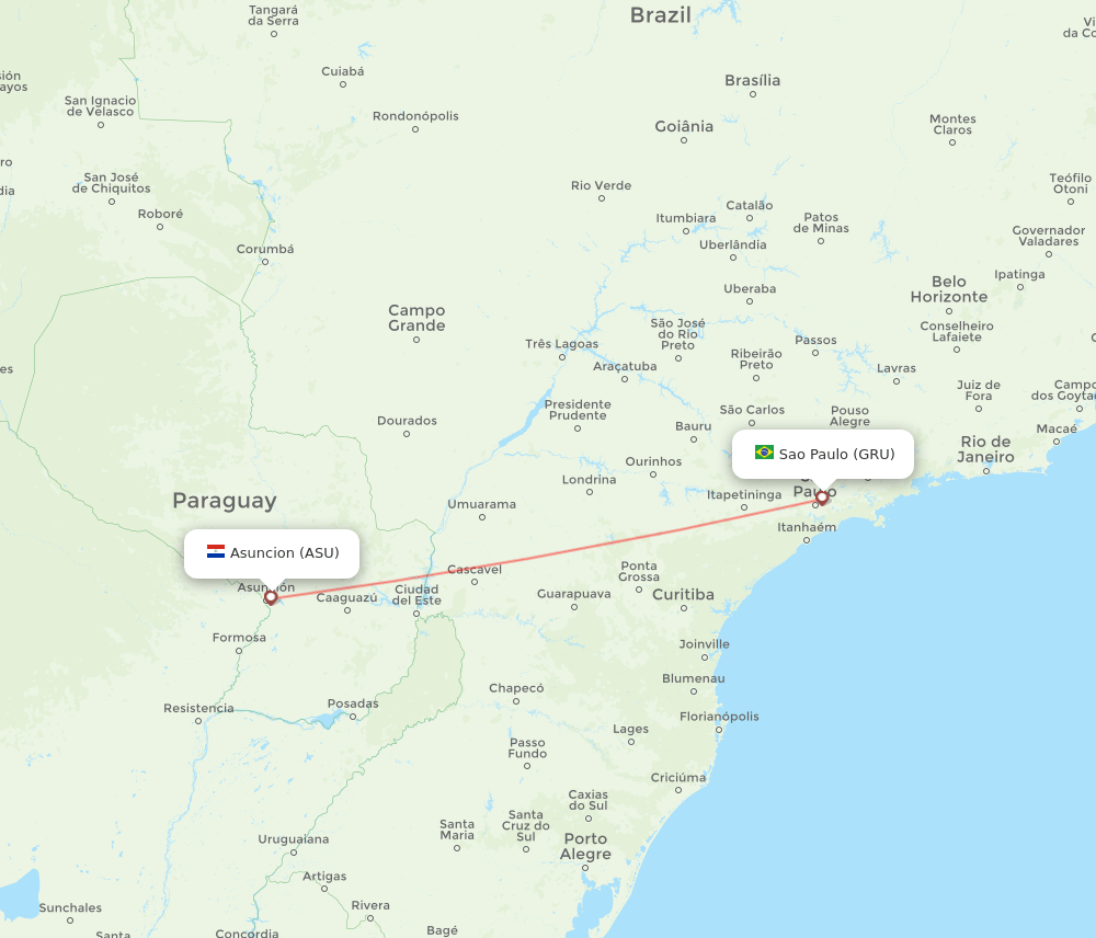 GRU-ASU flight routes