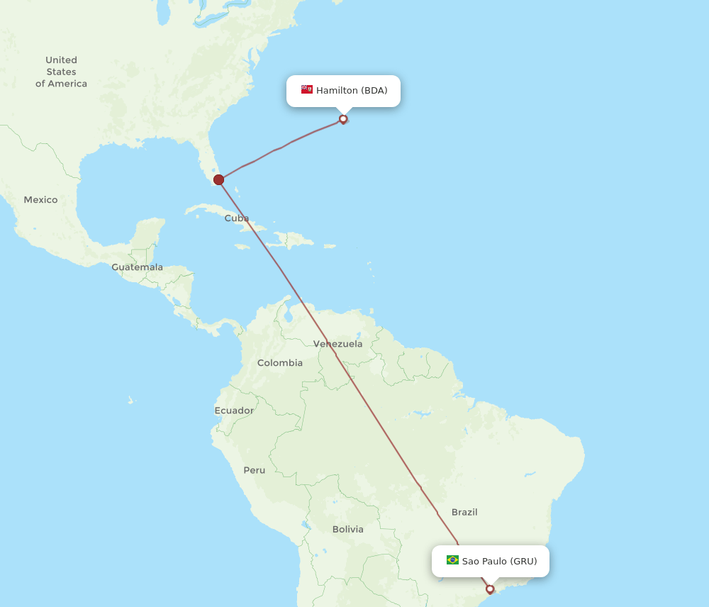 Sao Paulo - Bermuda route map and flight paths