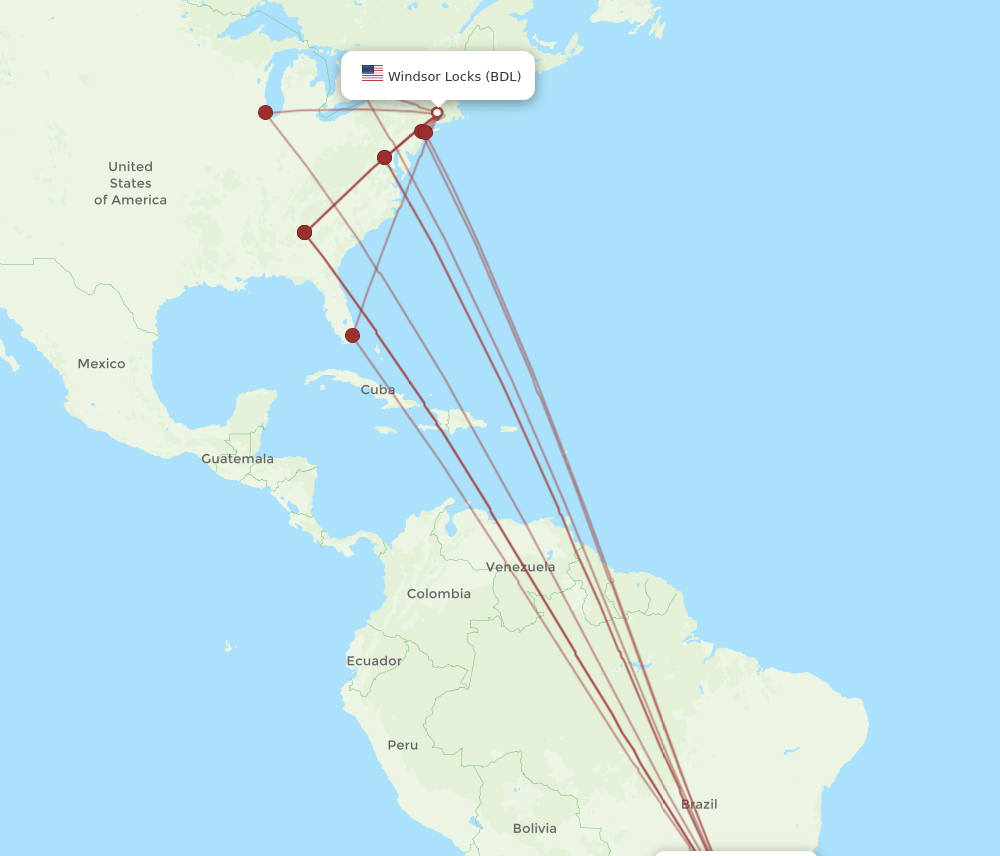 GRU-BDL flight routes