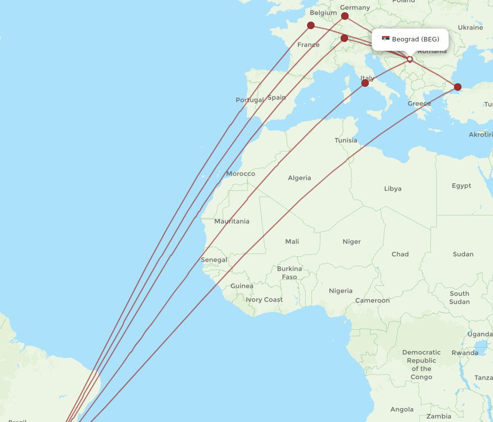 GRU-BEG flight routes