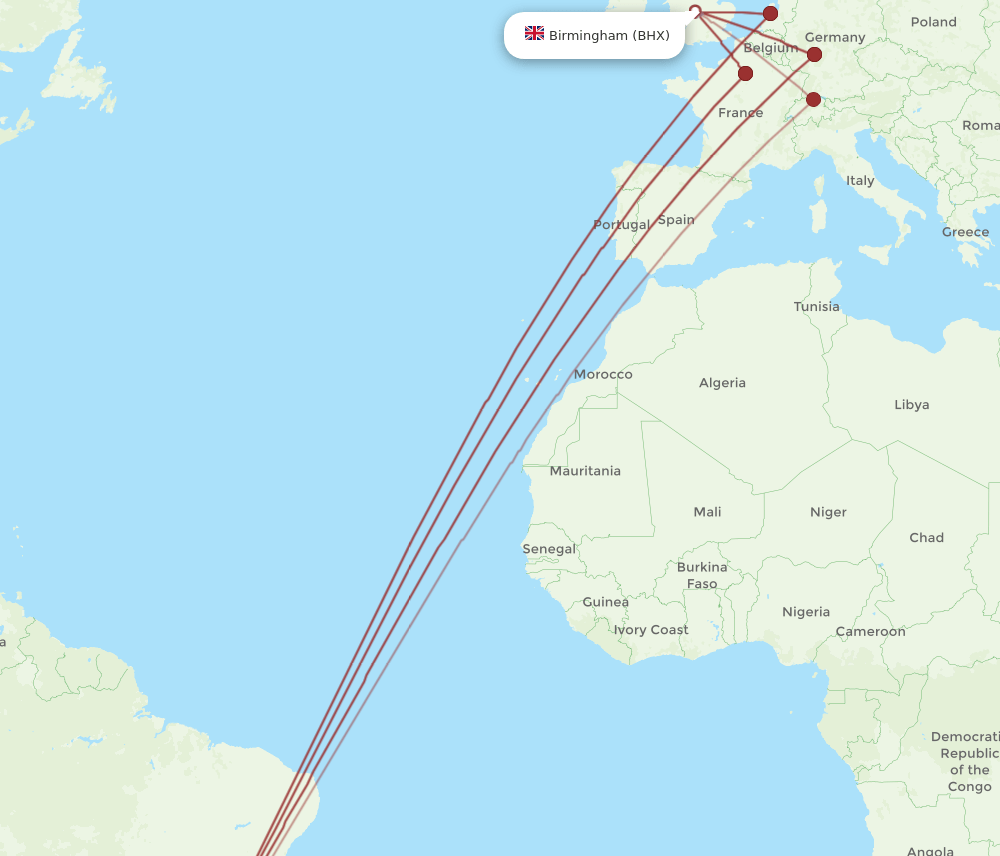 GRU-BHX flight routes