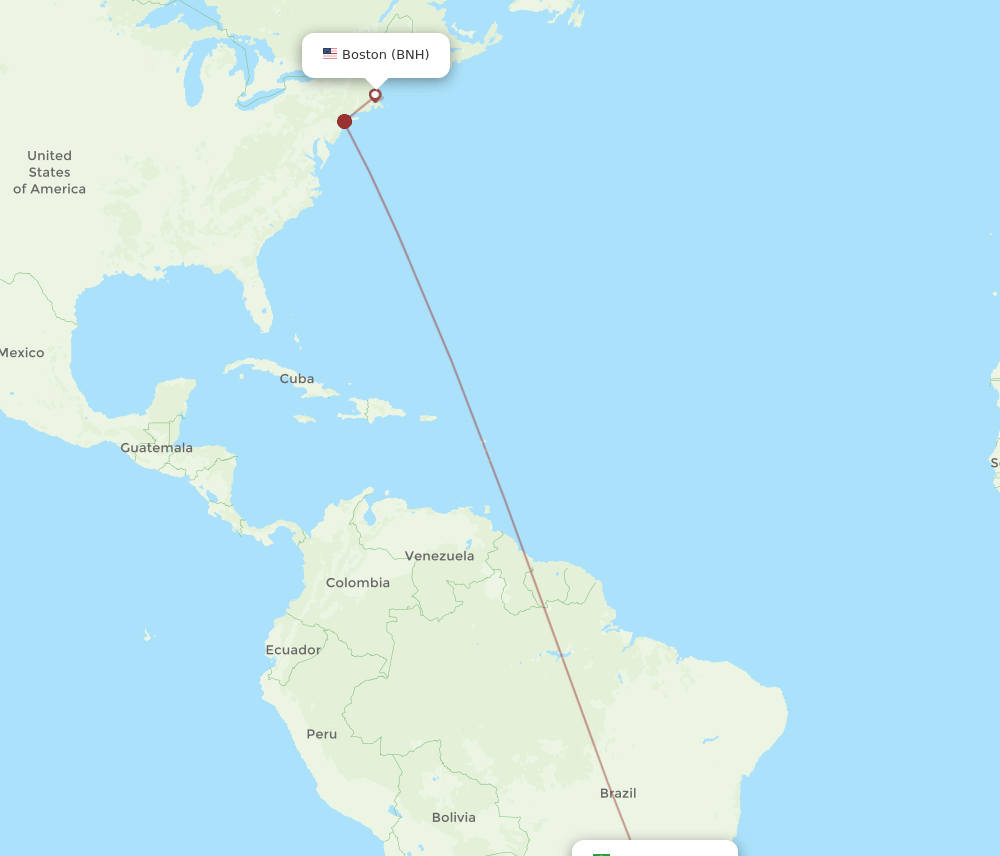 GRU to BNH flights and routes map