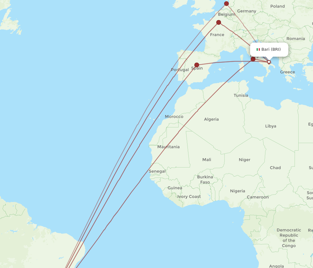 GRU to BRI flights and routes map