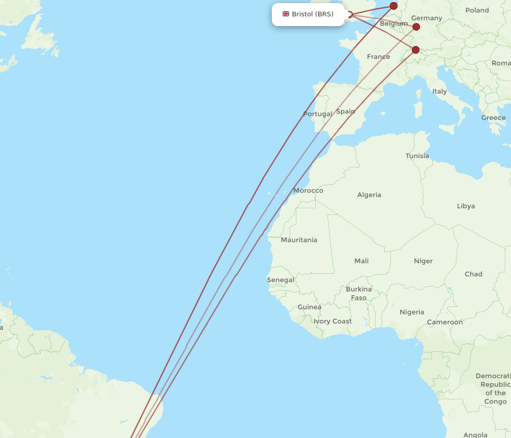 GRU to BRS flights and routes map