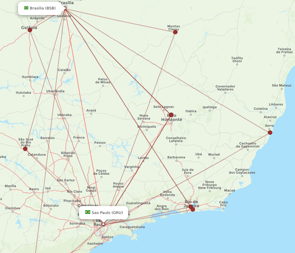 GRU to BSB flights and routes map