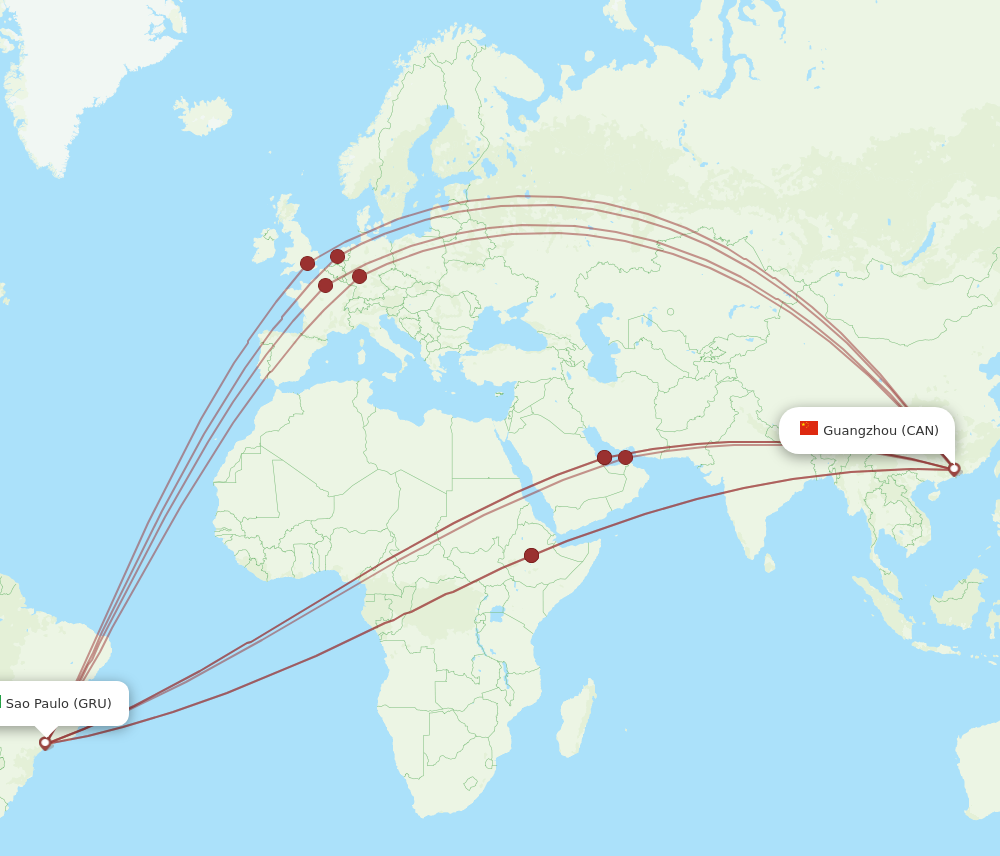 GRU to CAN flights and routes map