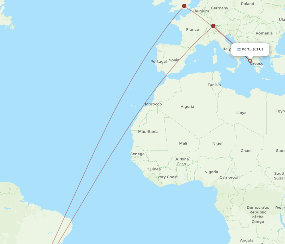 GRU-CFU flight routes