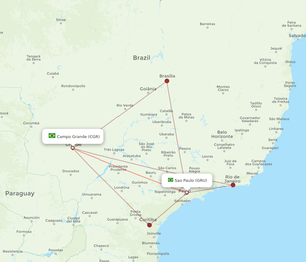 GRU to CGR flights and routes map
