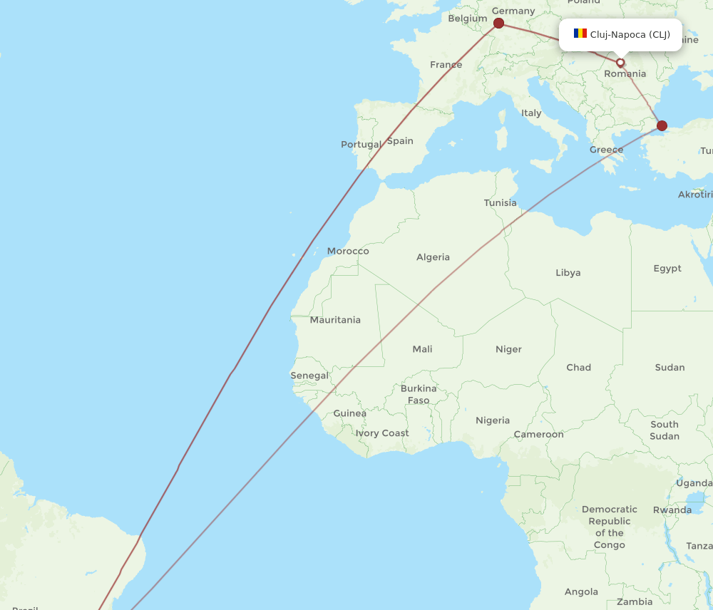 GRU to CLJ flights and routes map