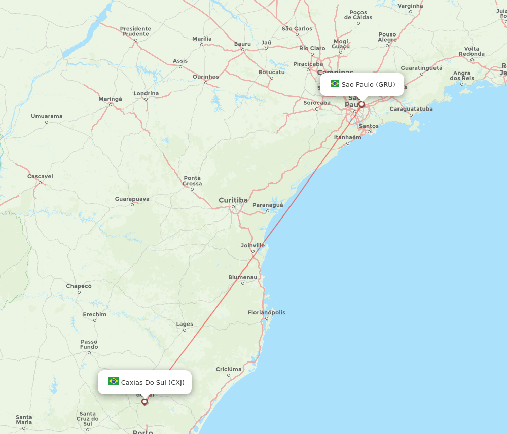 GRU to CXJ flights and routes map