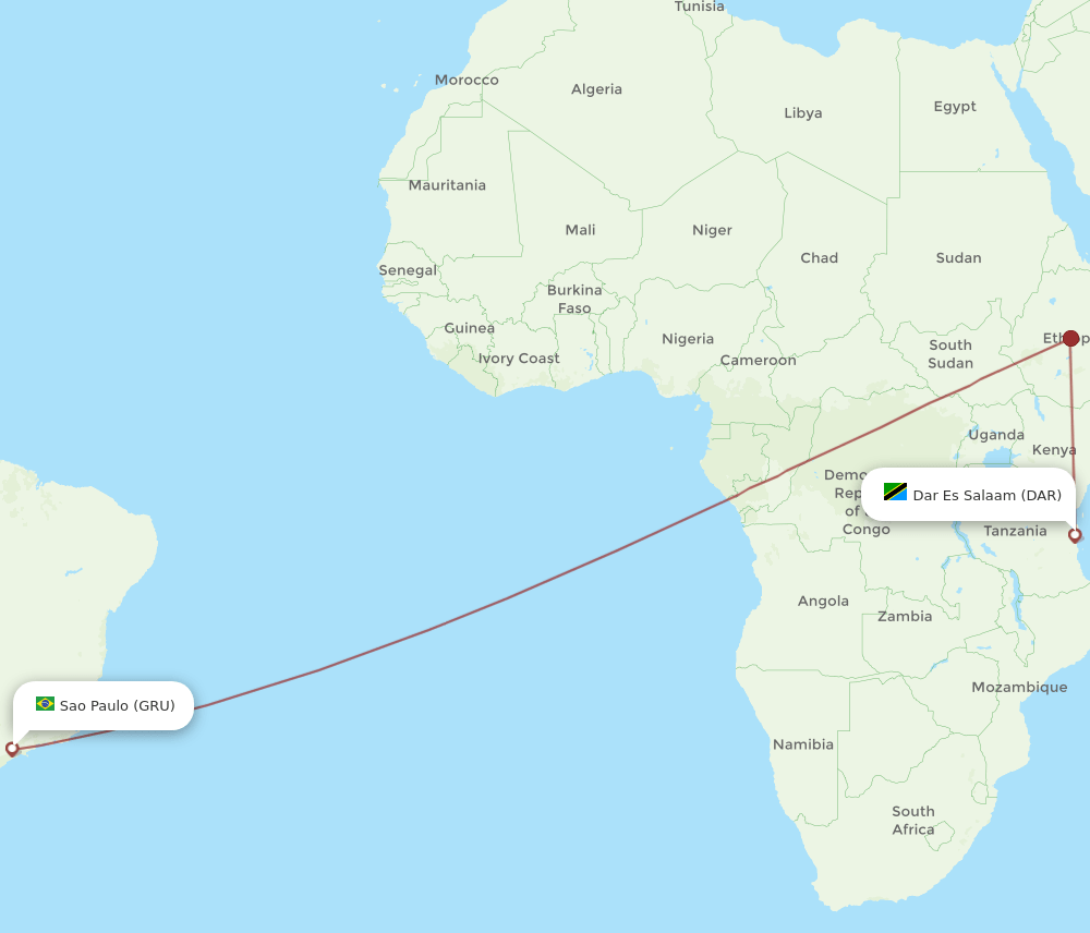 GRU to DAR flights and routes map