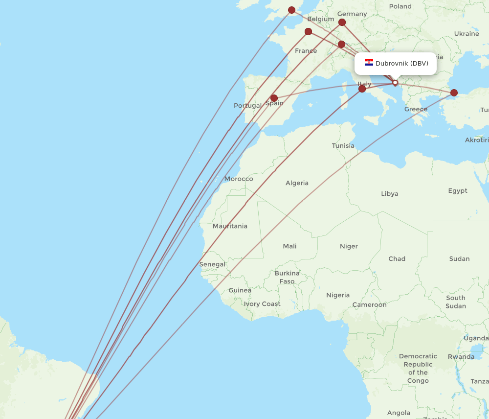 GRU-DBV flight routes