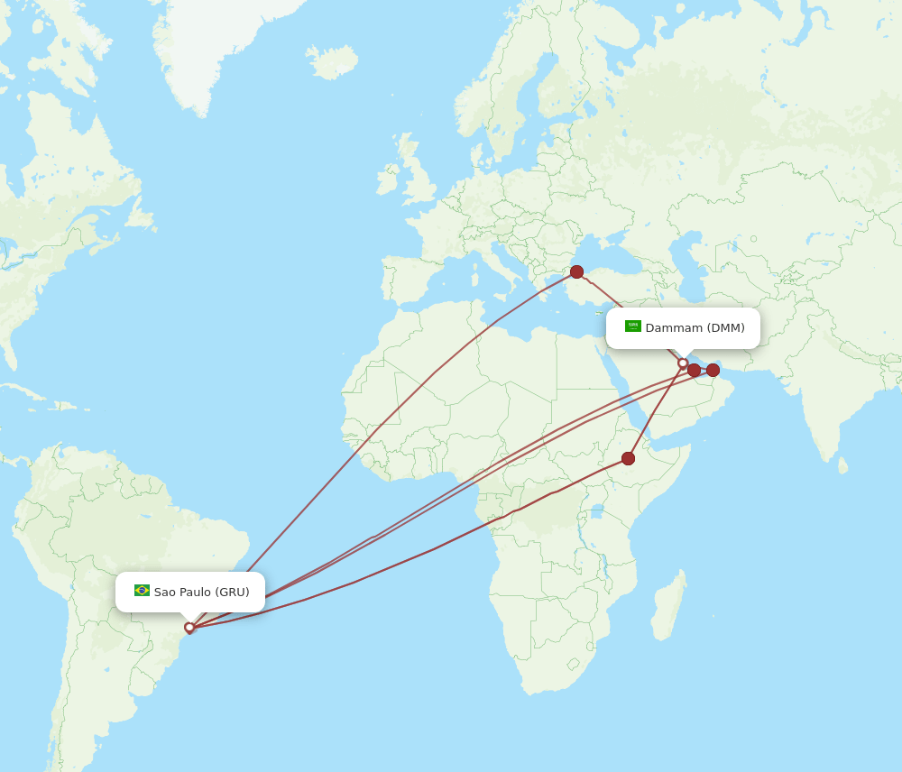 GRU to DMM flights and routes map