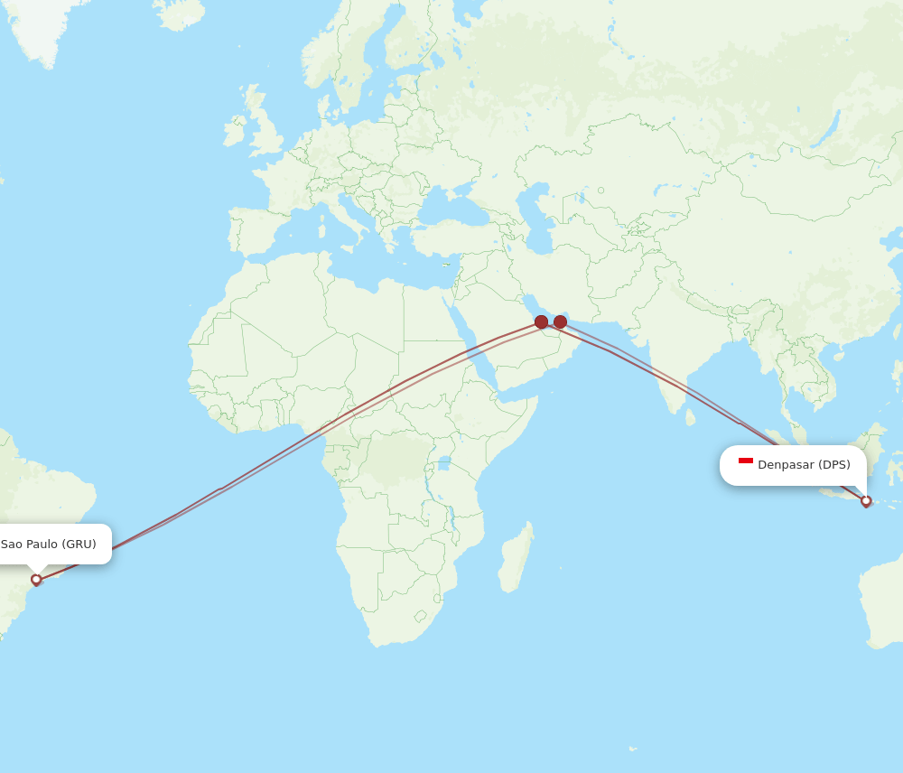 GRU to DPS flights and routes map