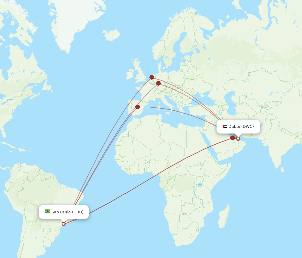 GRU to DWC flights and routes map