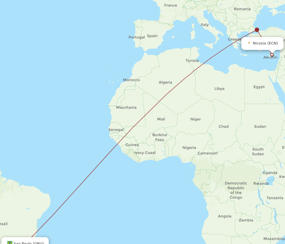 GRU-ECN flight routes