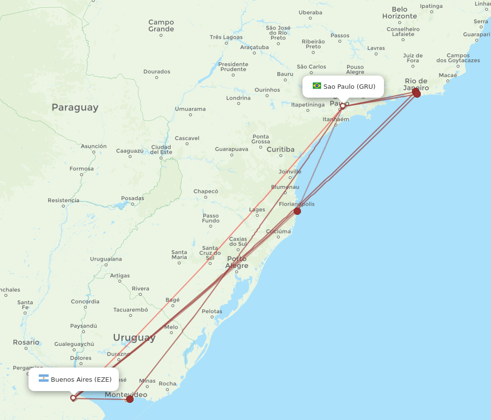 GRU to EZE flights and routes map