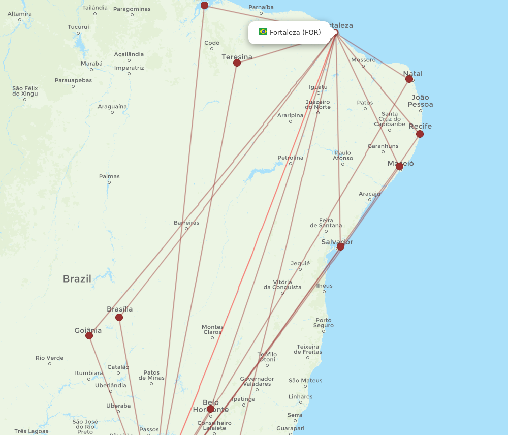 GRU to FOR flights and routes map