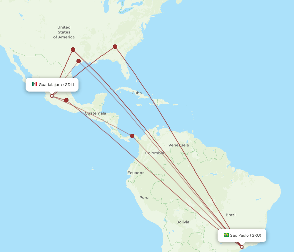 GRU-GDL flight routes