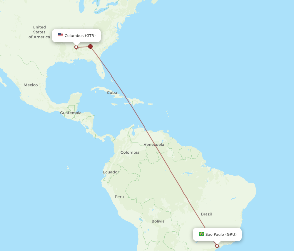 GRU to GTR flights and routes map