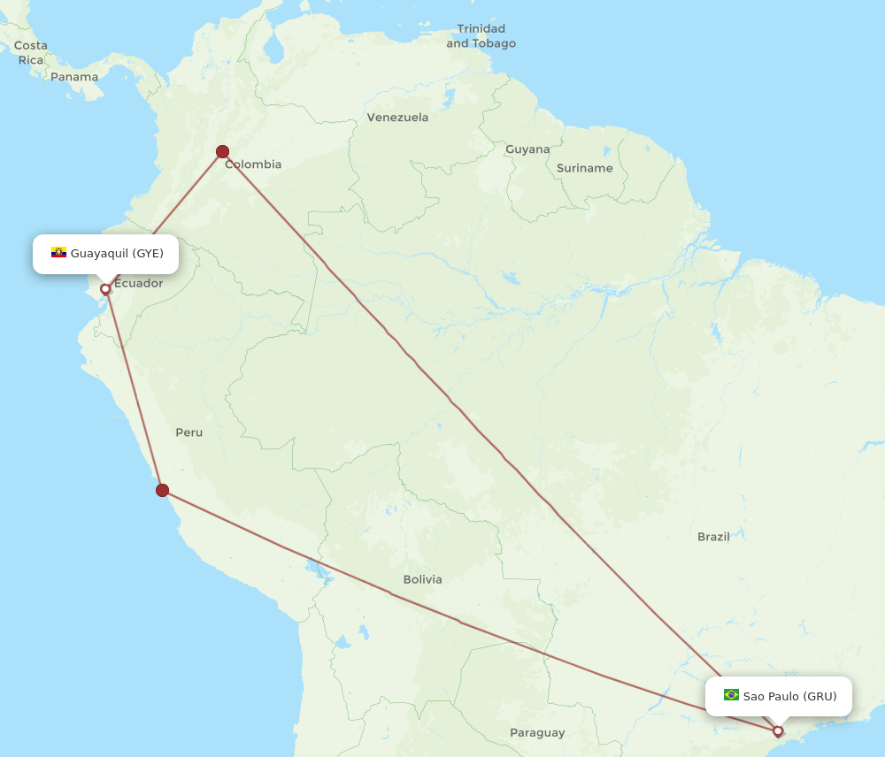 GRU to GYE flights and routes map