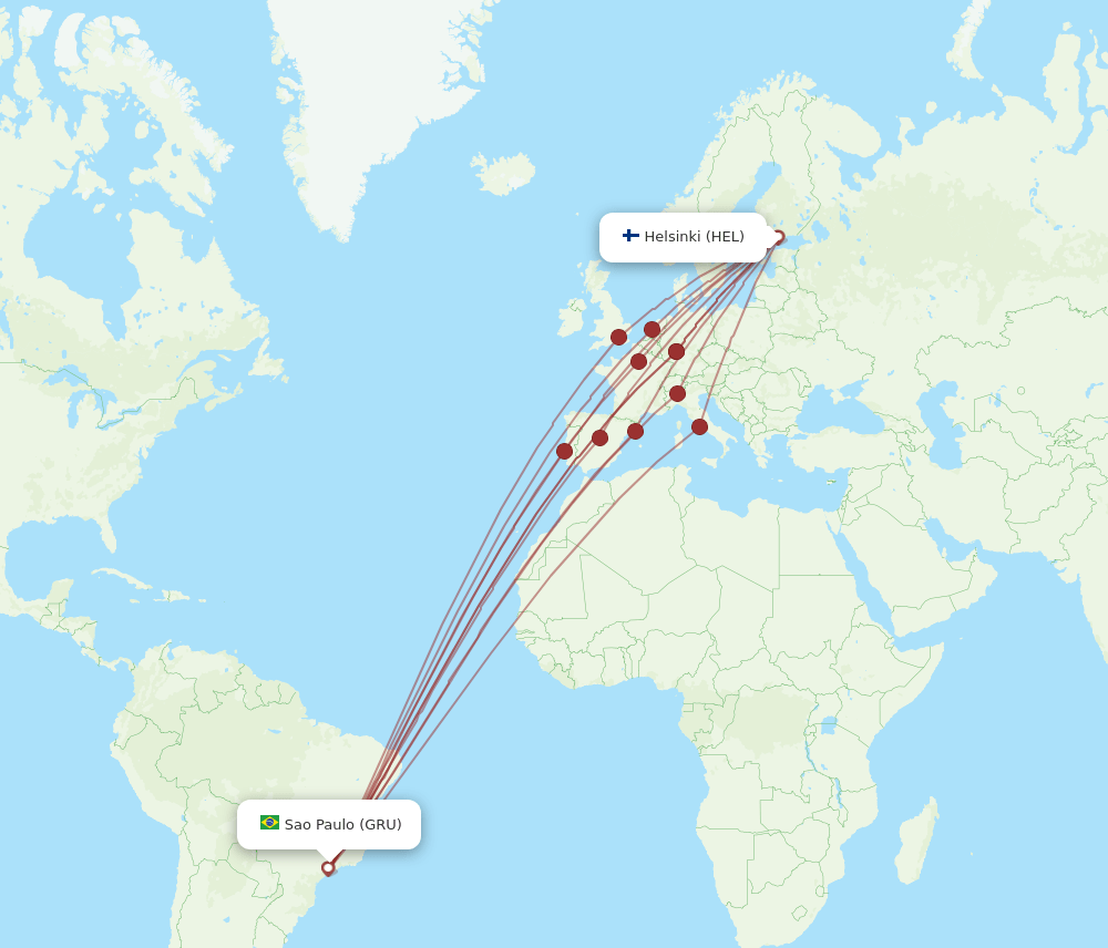 GRU to HEL flights and routes map